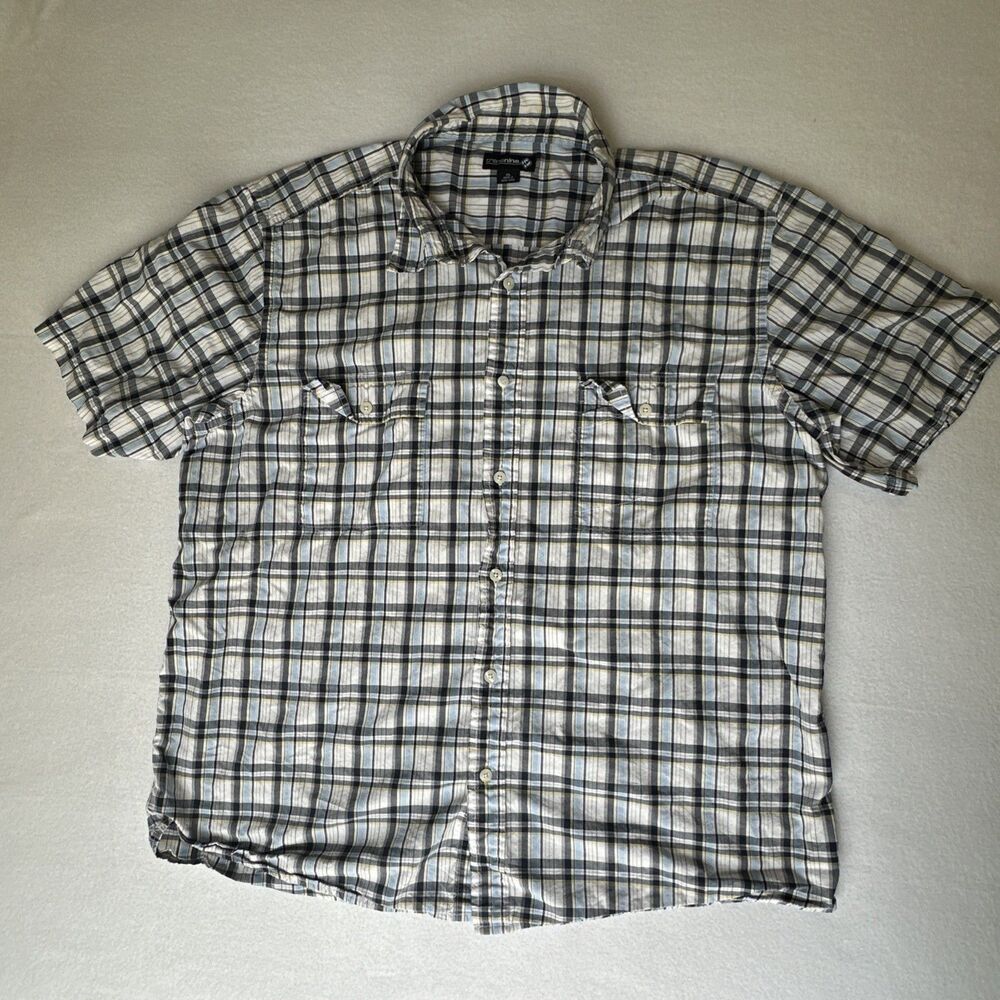 Trans Nine Mens XL Short Sleeve Button Up Shirt Blue Yellow Plaid Casual Casual